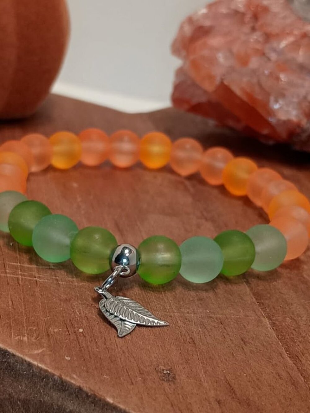 Autumn Ember Orange & Green Frosted Glass Bracelet